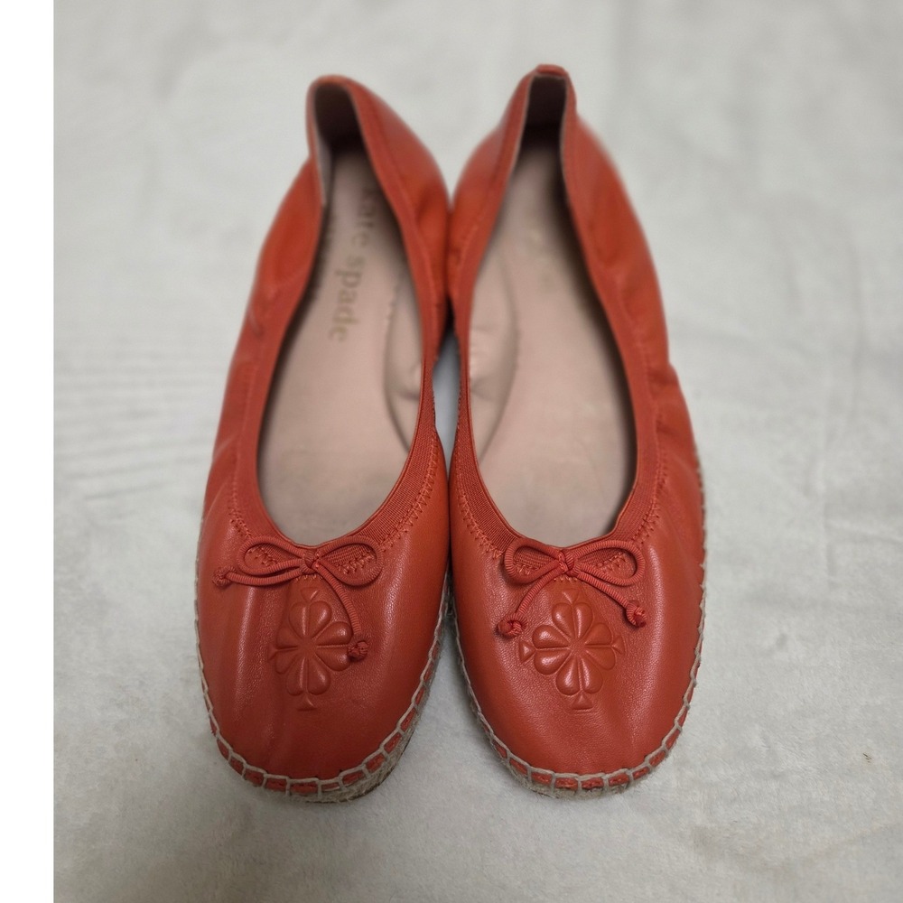 KATE SPADE CLUBHOUSE ESPADRILLE FLAT SHOES LEATHER EMBOSSED APRICOT SIZE 10 - Picture 4 of 7